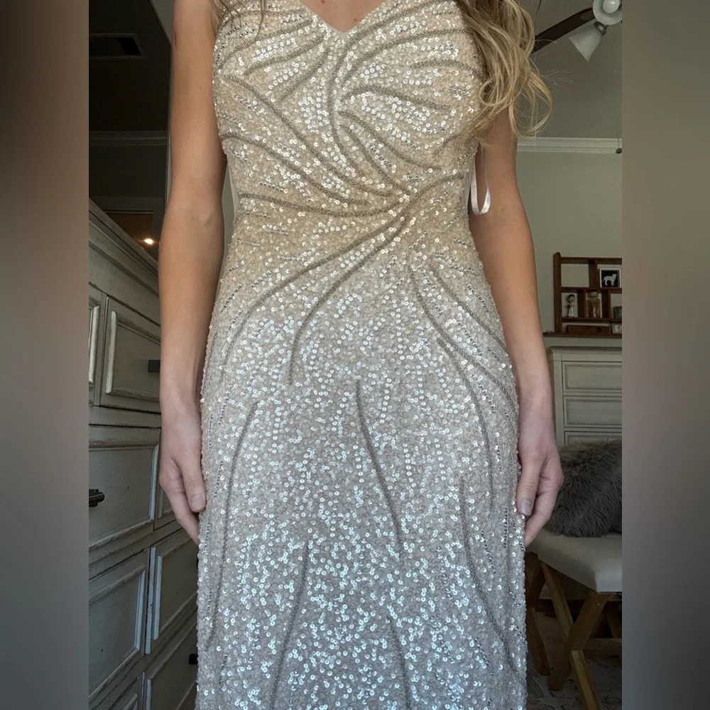 Adrianna Papell-Adrian Maddox Collection Sequin Tan Gown - Picture 4 of 13